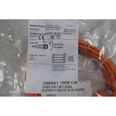 Ifm Ecomot 400 5M 250V-Ac Cordset Cable EVT001